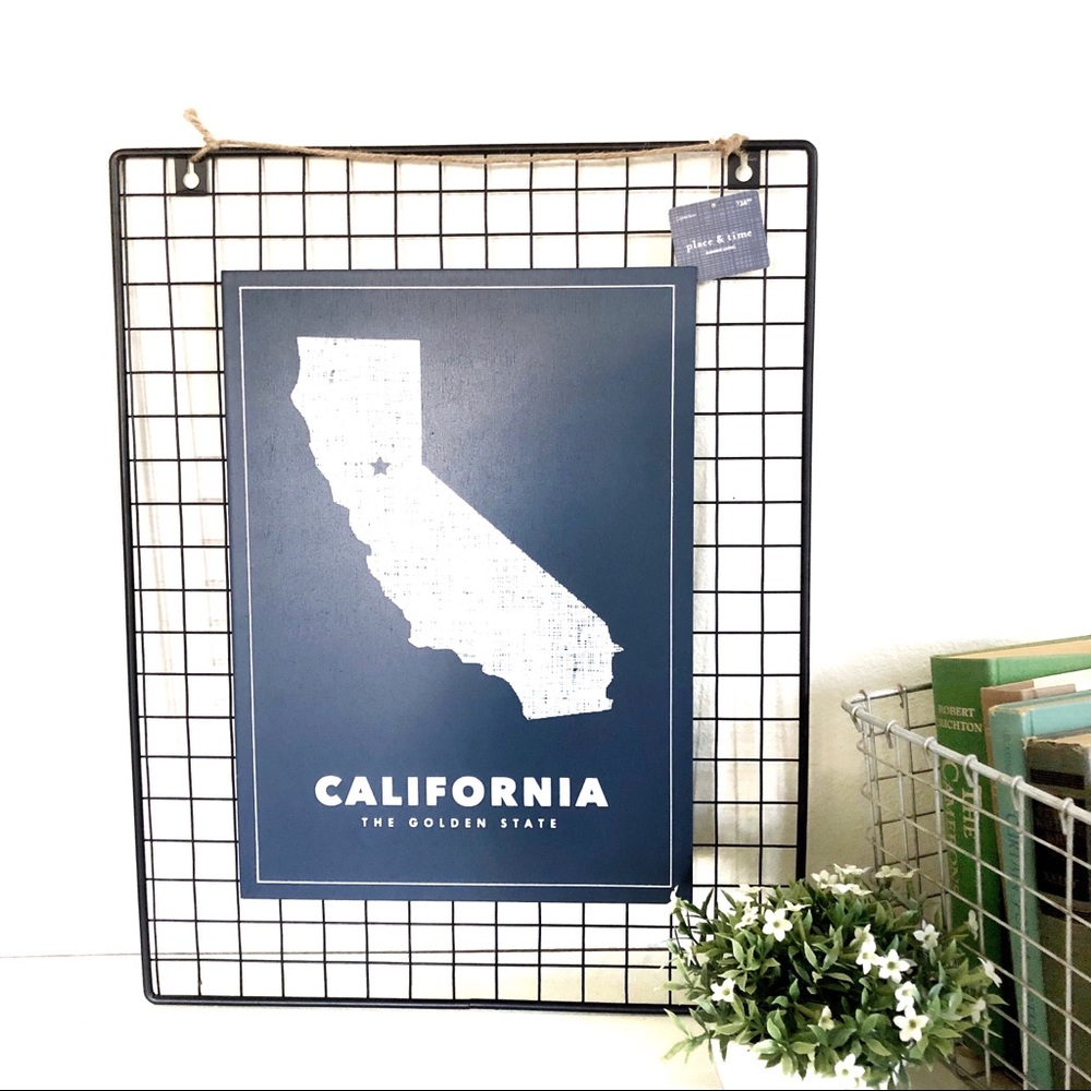 CALIFORNIA INDUSTRIAL MODERN FARMHOUSE WOOD WIRE CALI STATE WALL DECOR P…